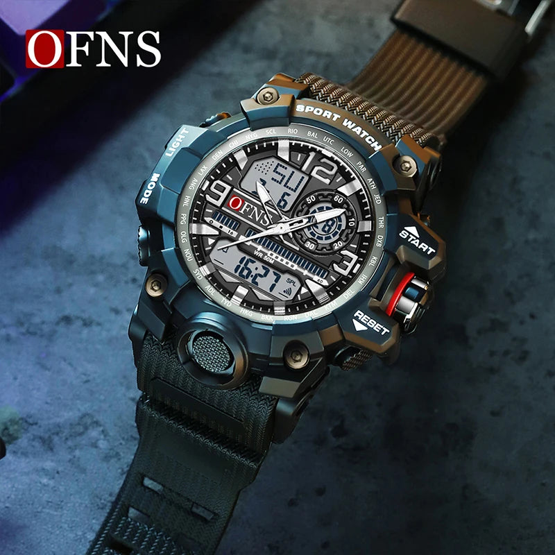 Stainless Steel Quartz Sports Watch with Dual Display for Men .