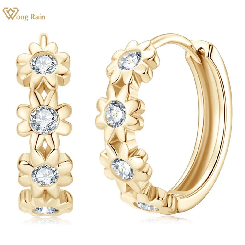 925 Sterling Silver VVS1 Moissanite Flower Hoop Earrings for Women