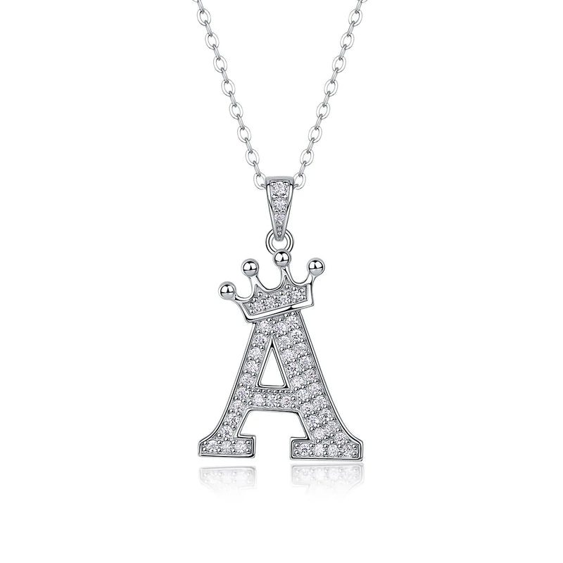 925 Sterling Silver Moissanite Diamonds Letters Crown Pendant Necklace