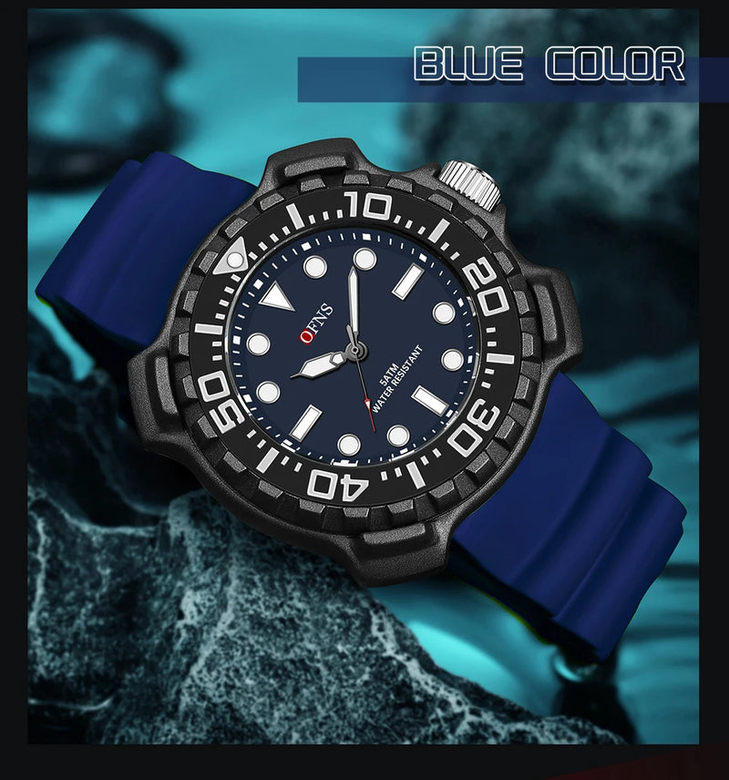 Quartz Silicone Strap 50M Waterproof Sport Watch for Men