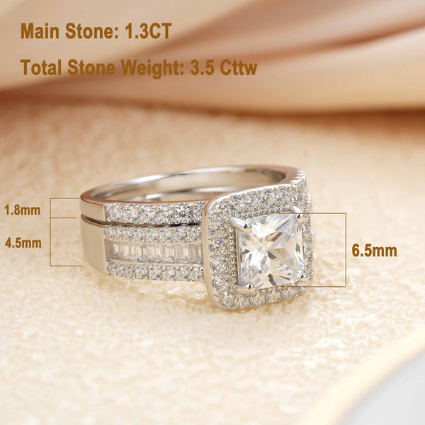 sterling silver 3.5 ctw princess cut cubic zirconia bridal ring set for women