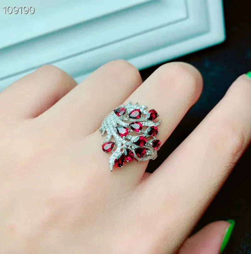 Sterling Silver Garnet Baroque Ring for Women