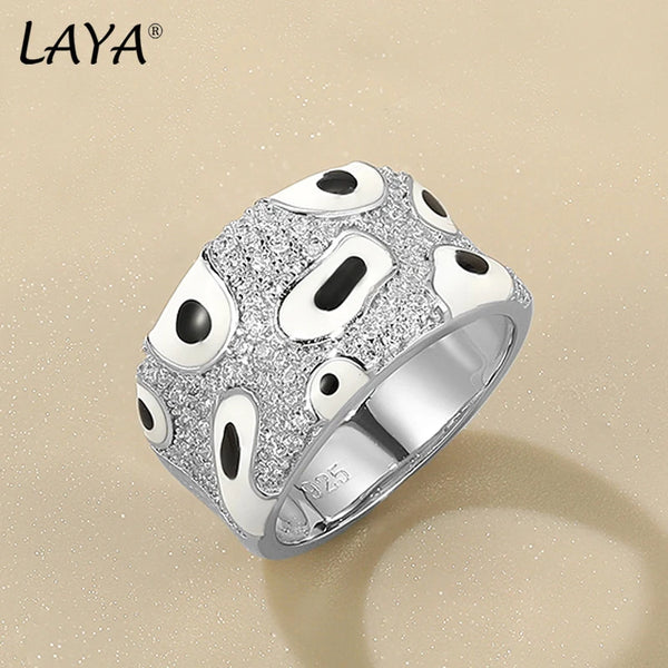 Sterling Silver Leopard Print Zircon Enamel Ring for Women