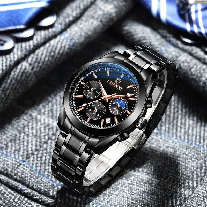 Stainless Steel Chronograph Wristwatch for Men