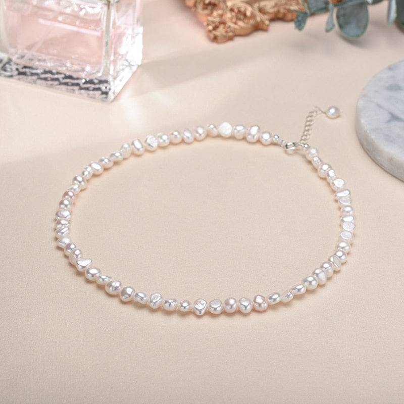 925 Sterling Silver Baroque Freshwater Pearl Choker Necklace for Women