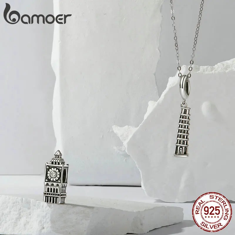 Solid 925 Sterling Silver Big Ben Charm Beads for Charm Bracelet, Women.