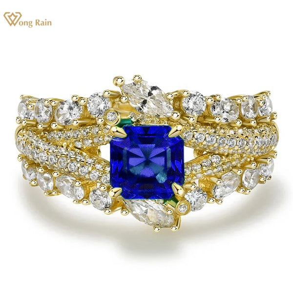 18K Gold Plated Sterling Silver 1.50 Ctw Asscher Cut Sapphire Emerald Engagement Ring for Her