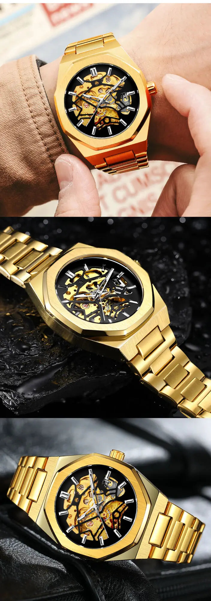 Stainless Steel Skeleton Automatic Watch for Men