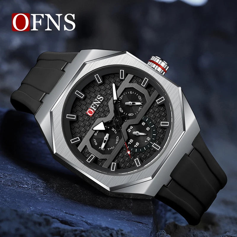 Stainless Steel Silicone Chronograph Watch for Men