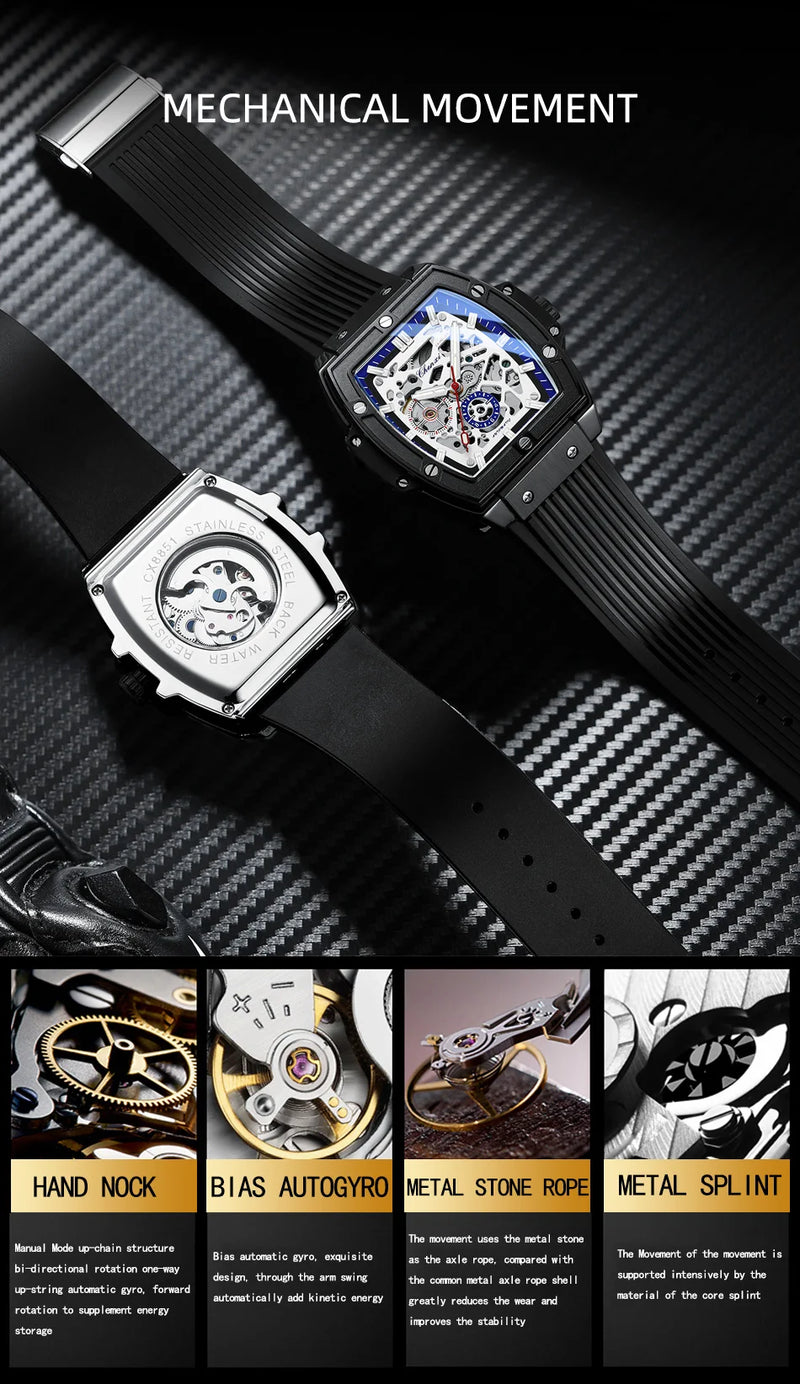 Stainless Steel Silicon Square Luminous Men's Watch