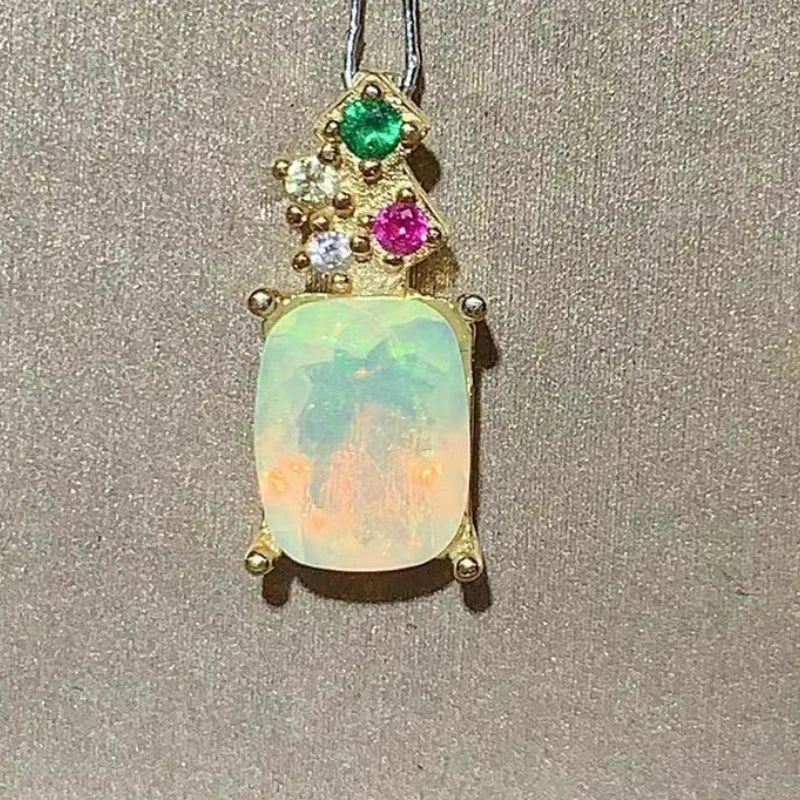 Sterling Silver Natural Opal Pendant for Women