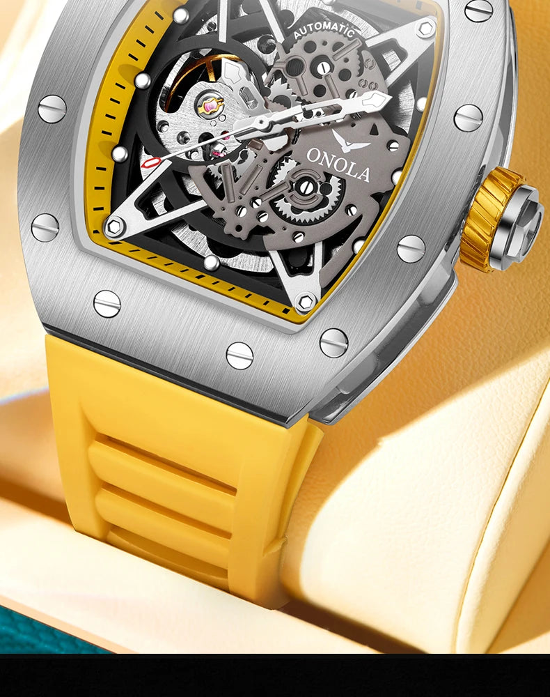 Stainless Steel Hollow Automatic Mechanical Watch for Men