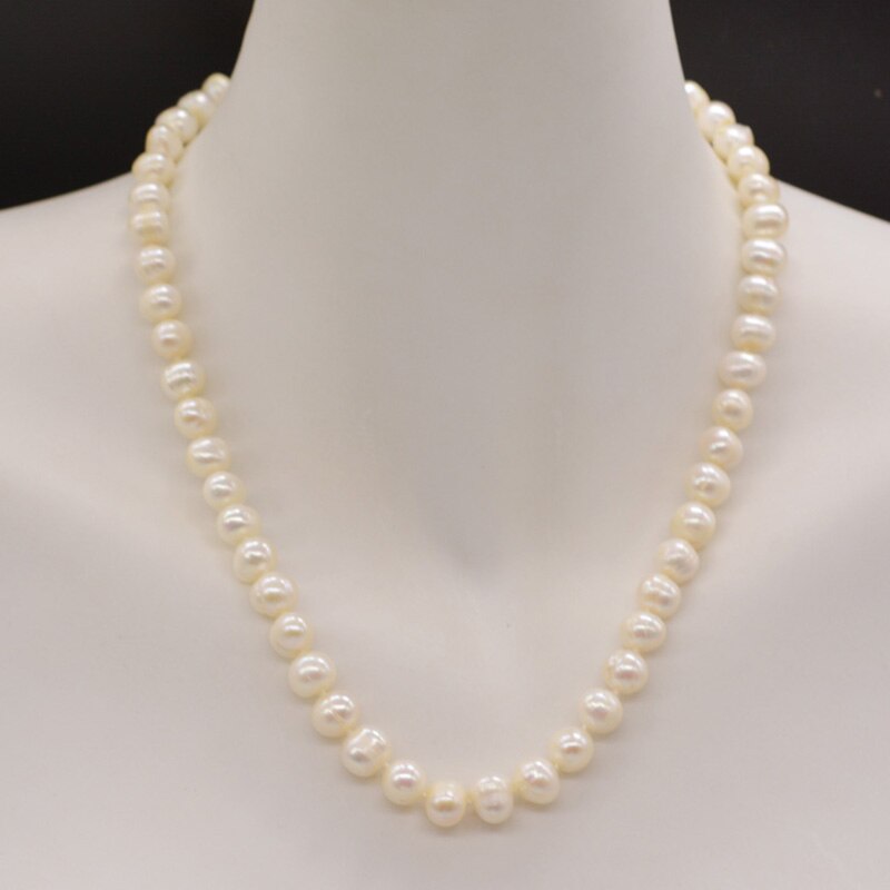 18K Gold Freshwater Pearl Necklace 8 MM for Women