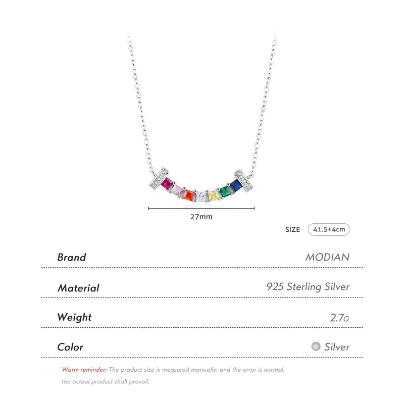 Sterling Silver Rainbow Zirconia Square Pendant Necklace for Women