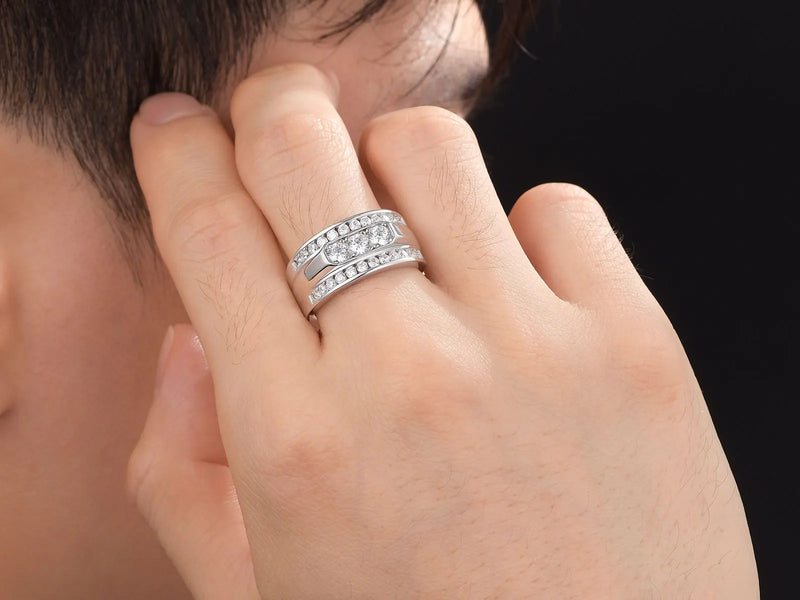 925 Sterling Silver Round Zircon Wedding Band for Men