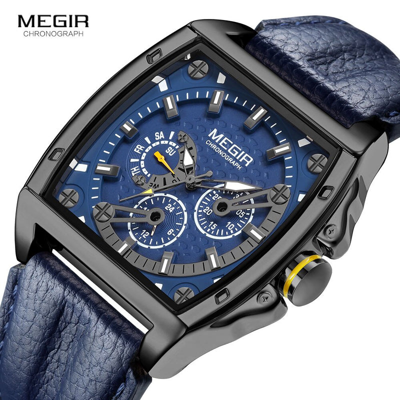 Quartz Leather Analog Waterproof Luminous Casual Sport Watches with Date Week for Men