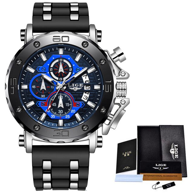 Stainless Steel Silicone Chronograph Date Luminous Watch for Men