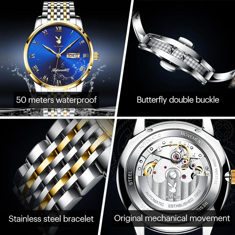 Stainless Steel Automatic Mechanical Watch for Men