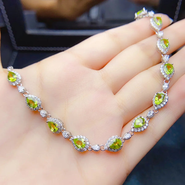 Sterling Silver Olivine Bracelet for Women