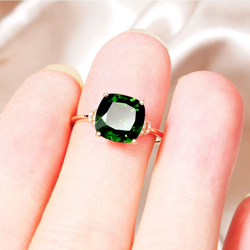 Sterling Silver Emerald Cushion Ring for Women