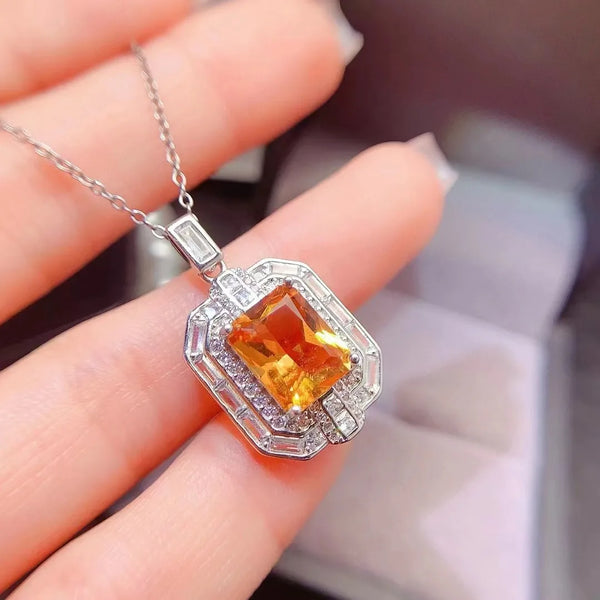 Sterling Silver Natural Citrine Pendant Necklace for Women