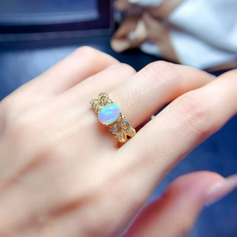 925 Sterling Silver Opal Ring for Women