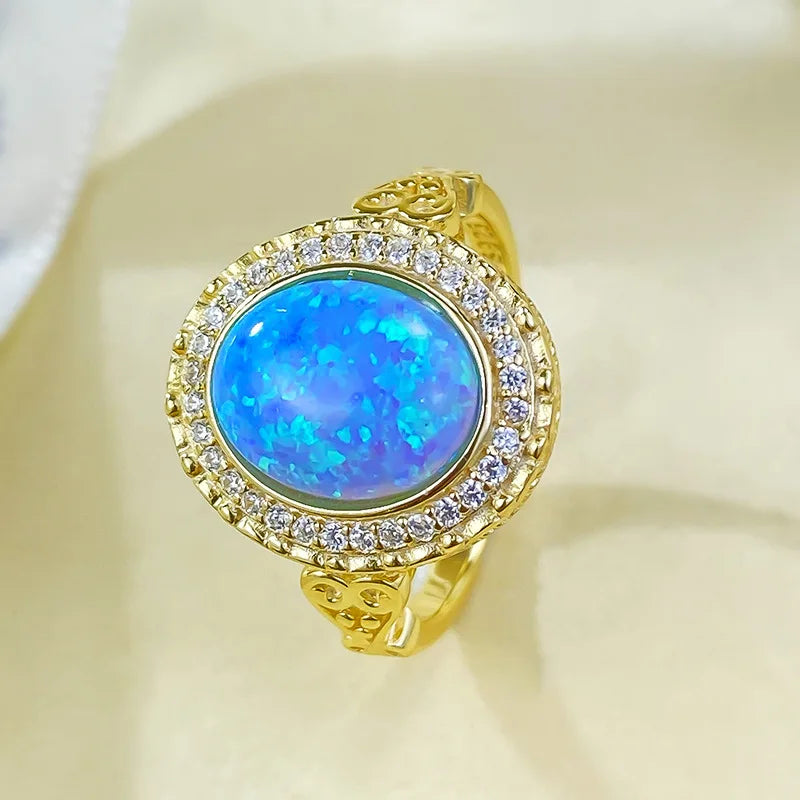 Sterling Silver Blue Opal Wedding Band for Women