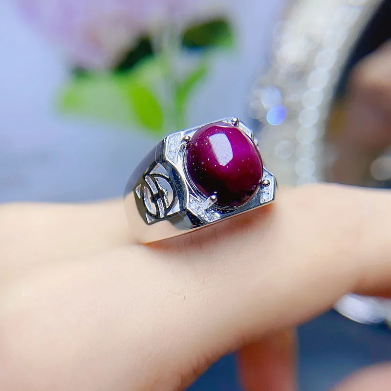 925 Sterling Silver Natural Ruby Ring for Men