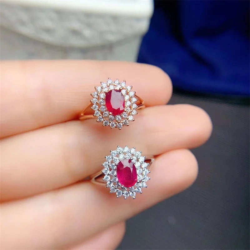 Sterling Silver Natural Ruby Wedding Ring for Women