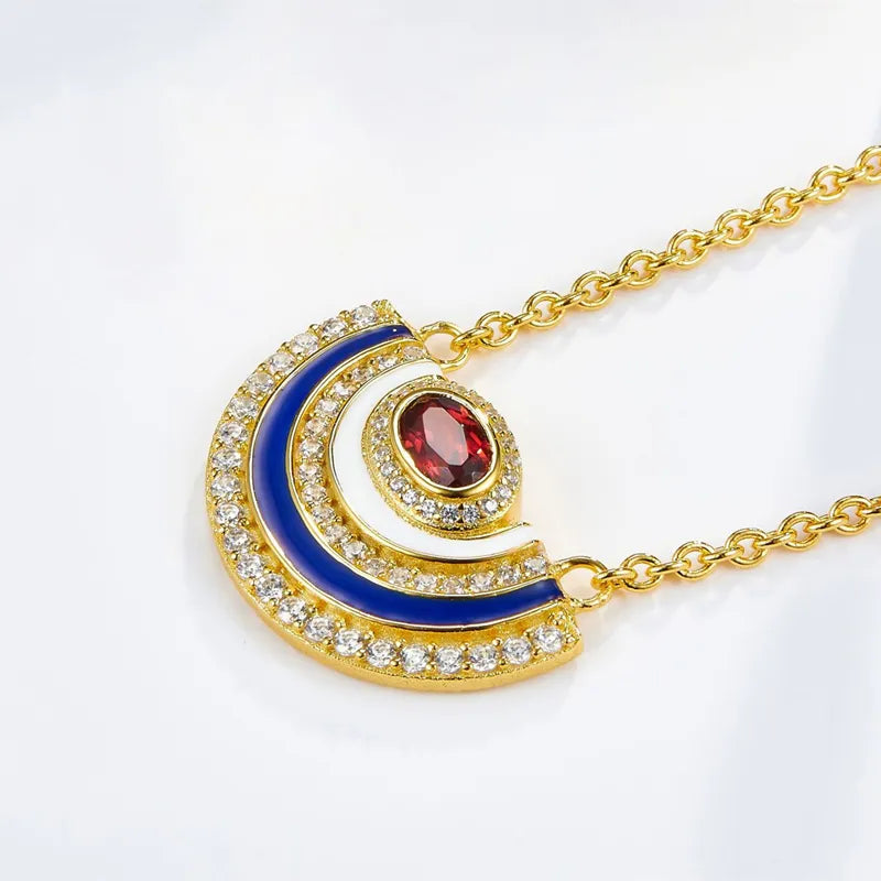 Silver Gold Plated Red Garnet Pendant Necklace with Zircon for Women