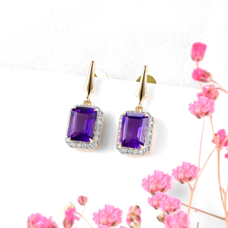 14K Yellow Gold Amethyst Stud Earrings for Her