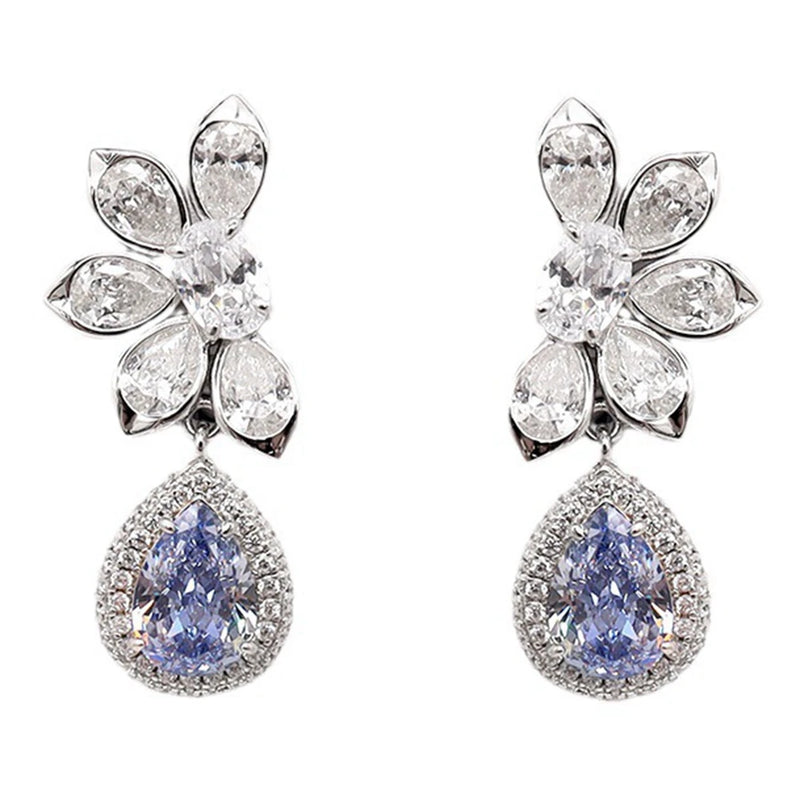 925 Sterling Silver Crushed Ice Cut Sparkling Pear Sapphire Gemstone Drop Earrings for Women