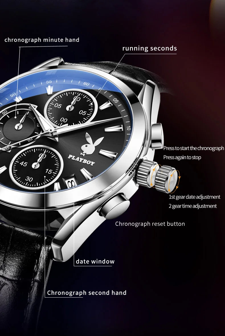 Leather Multifunction Quartz Watch for Men