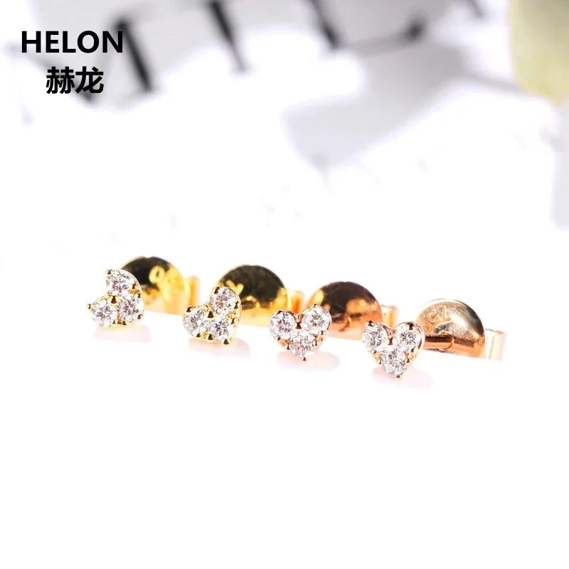 14k Yellow Gold Natural 0.09ctw Diamond Stud Earrings Hearts for Women