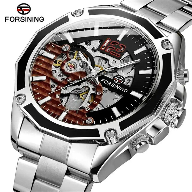 Stainless Steel Skeleton Mechanical Automatic Watch for Men