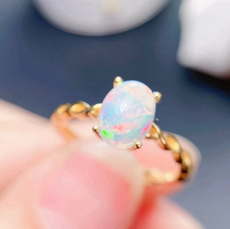 sterling silver 6x8mm opal ring for women