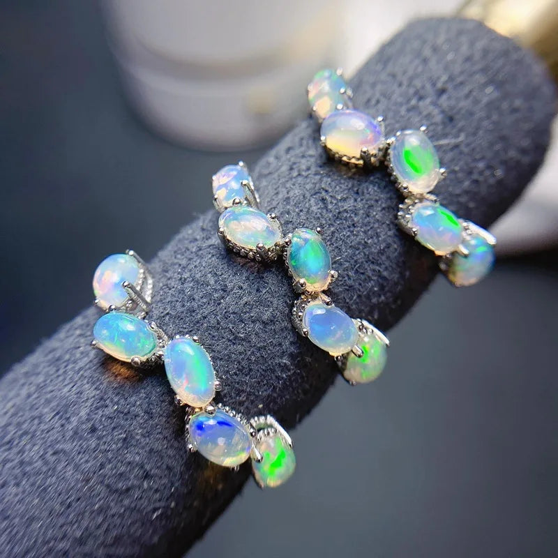 925 Sterling Silver Natural Opal Band Ring Set for Women