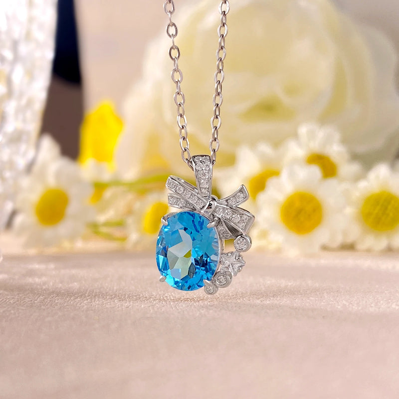 Sterling Silver Swiss Blue Topaz Pendant Necklace for Women