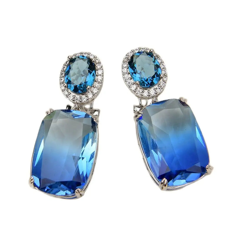 14K Gold Blue Crystal Zircon Drop Earrings for Women