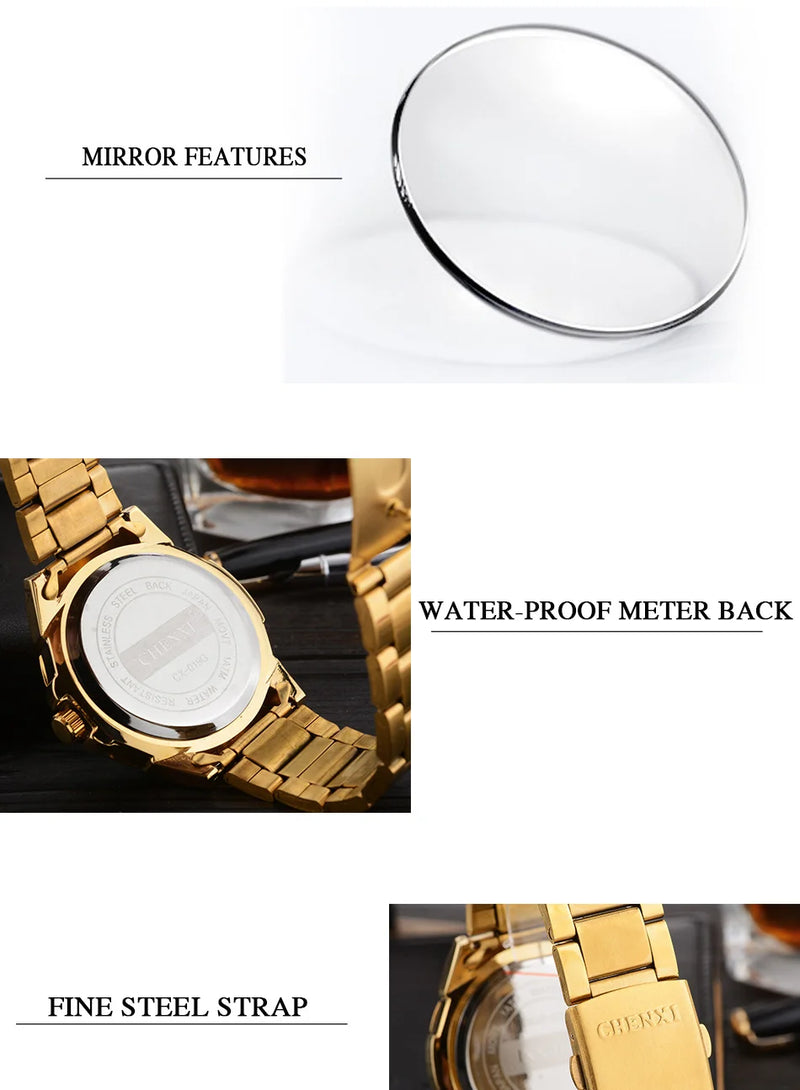 Golden Steel Band Quartz Watch for Men