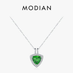 925 Sterling Silver Triangle Green CZ Pendant Necklace for Women