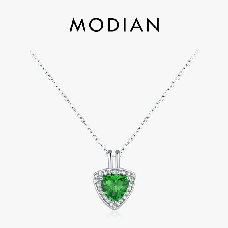 925 Sterling Silver Triangle Green CZ Pendant Necklace for Women