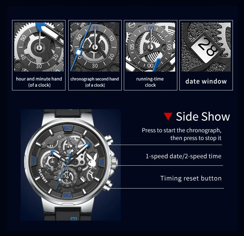 Stainless Steel Silicone Quartz Sports Watch for Men