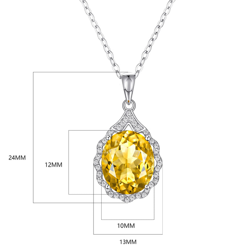 925 Sterling Silver Citrine Gemstone Pendant Necklace for Women.