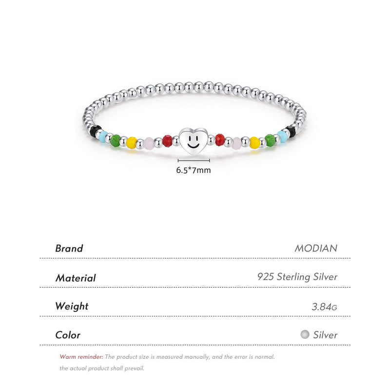 Sterling Silver Colorful Heart Smile Beads Bracelet for Women