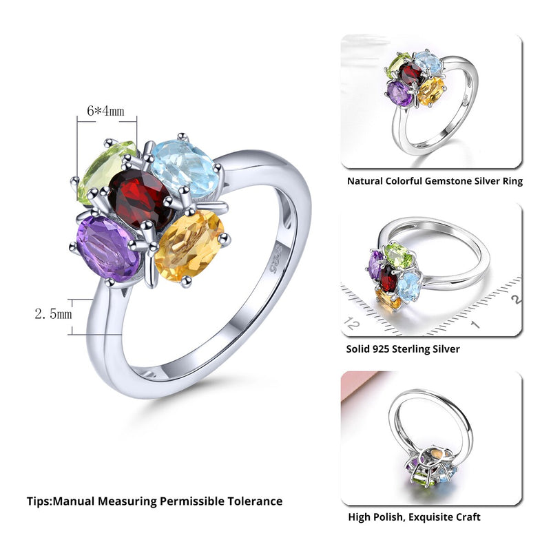 Solid Silver 925 Amethyst Garnet Topaz Rings 2.2 ctw for Women