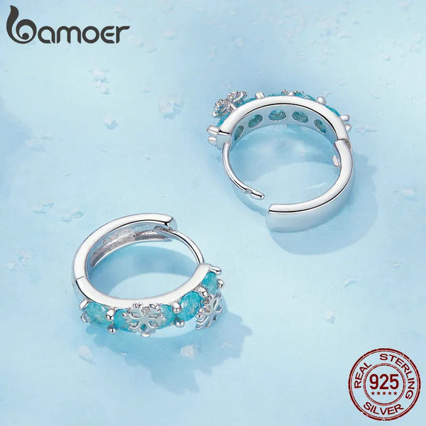 Sterling Silver Ice Flower Zirconia Hoop Earrings for Women