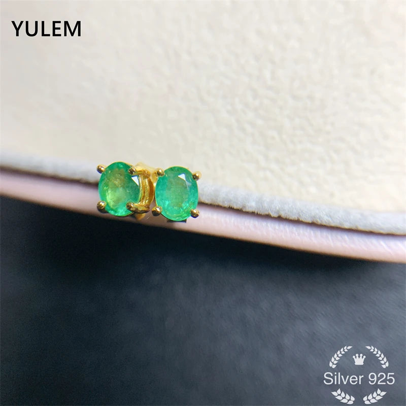 S925 Silver Emerald Studs 4mmx5mm for Women