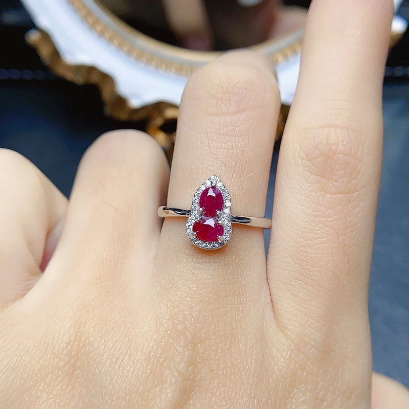 Sterling Silver Natural Ruby Gourd Shaped Ring for Women