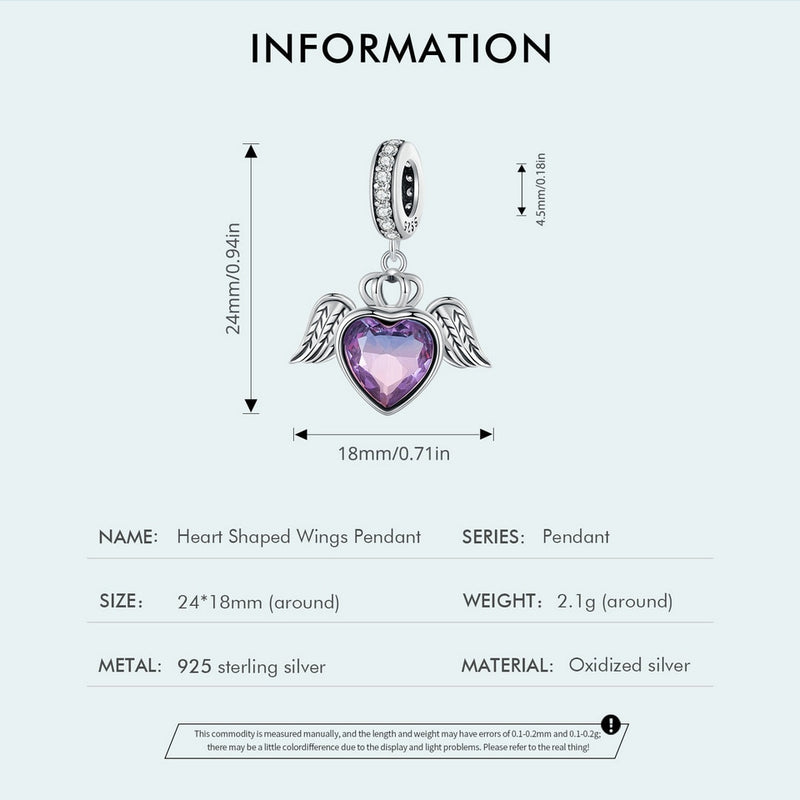 925 Sterling Silver Purple Heart Pendant Charms for Women